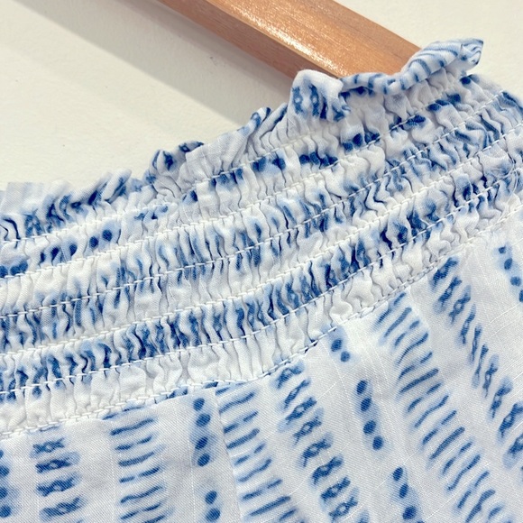 Miss Me Off Shoulder 3/4 sleeve Blouse Top Blue Dye Print Front Buttoned M - Picture 8 of 10